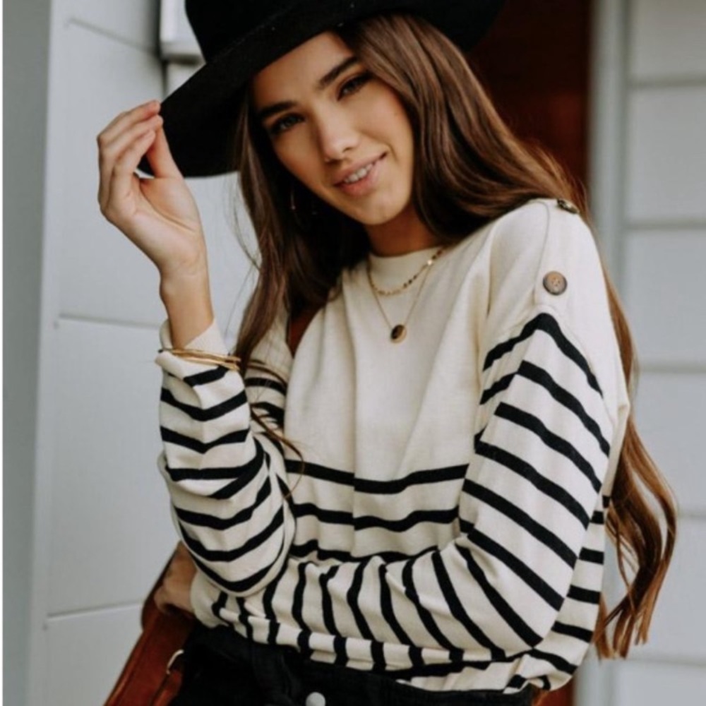 Bohme blue and white stripped button sweater